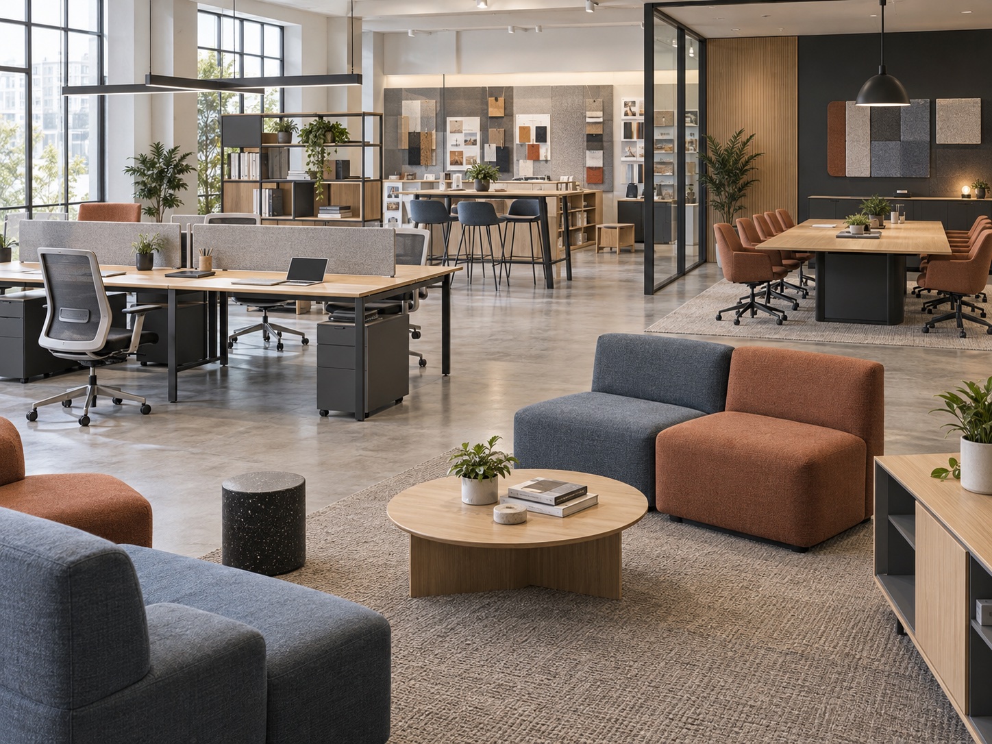 Commercial workplace furniture collection with task, meeting and lounge areas